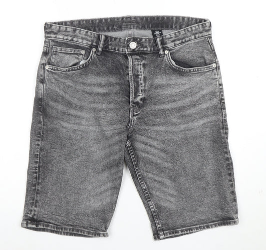 &Denim Men's Grey Slim Fit Acid Wash Denim Shorts 34in