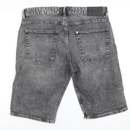 &Denim Men's Grey Slim Fit Acid Wash Denim Shorts 34in