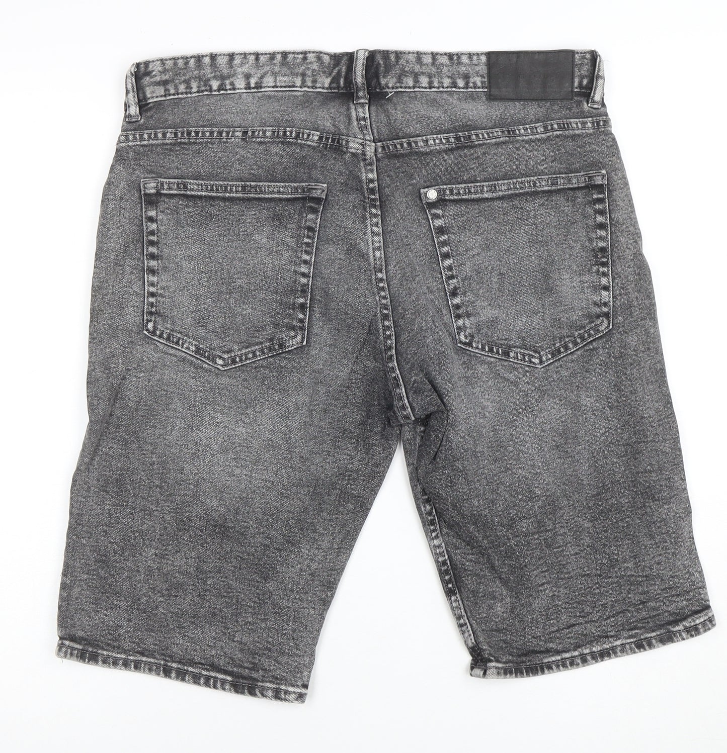&Denim Men's Grey Slim Fit Acid Wash Denim Shorts 34in