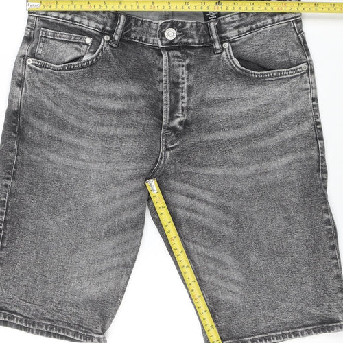 &Denim Men's Grey Slim Fit Acid Wash Denim Shorts 34in