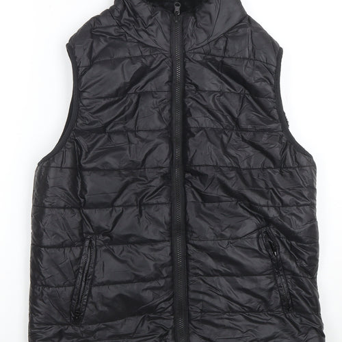 Cisono Women Black L Puffer Quilted Waistcoat Polyester Zip