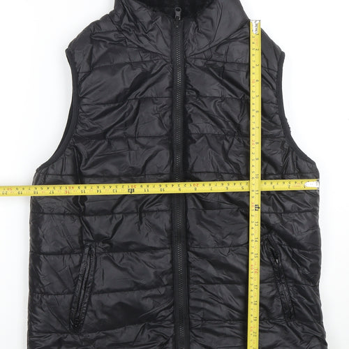 Cisono Women Black L Puffer Quilted Waistcoat Polyester Zip