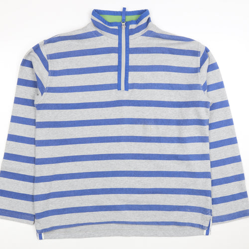 Mini Boden Boys Grey Blue Striped 1/2 Zip Sweatshirt 13-14 Years Cotton