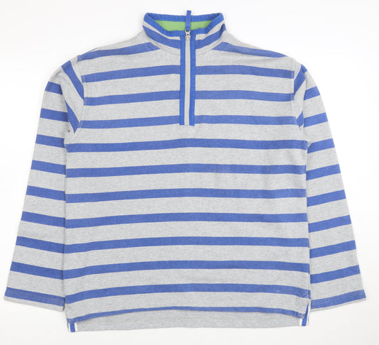 Mini Boden Boys Grey Blue Striped 1/2 Zip Sweatshirt 13-14 Years Cotton