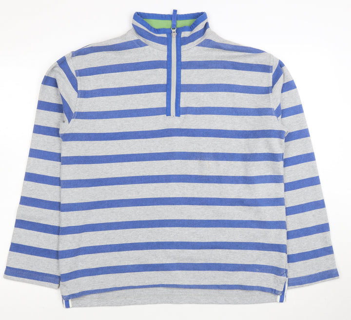 Mini Boden Boys Grey Blue Striped 1/2 Zip Sweatshirt 13-14 Years Cotton