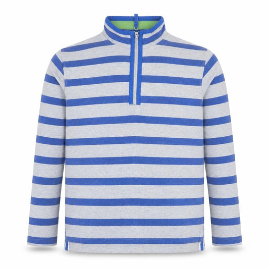 Mini Boden Boys Grey Blue Striped 1/2 Zip Sweatshirt 13-14 Years Cotton