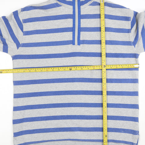 Mini Boden Boys Grey Blue Striped 1/2 Zip Sweatshirt 13-14 Years Cotton