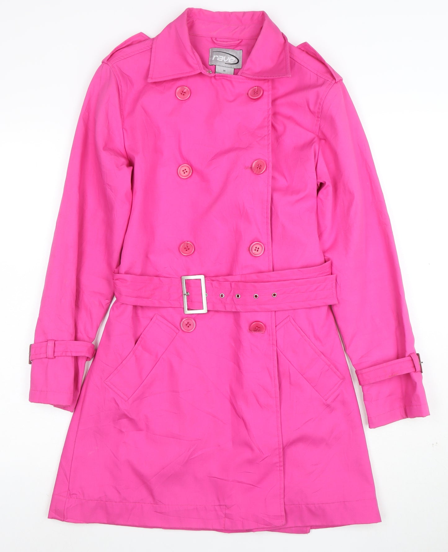 Rave Women’s Pink Cotton Mid-Length Trench Coat M Belted Lined