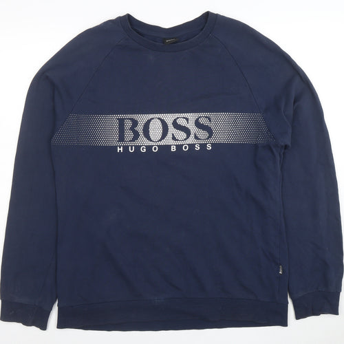 Hugo Boss Men's Blue Logo Cotton Long Sleeve T-Shirt M