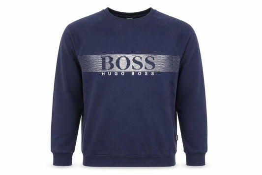 Front view of Hugo Boss Men's Blue Logo Cotton Long Sleeve T-Shirt M