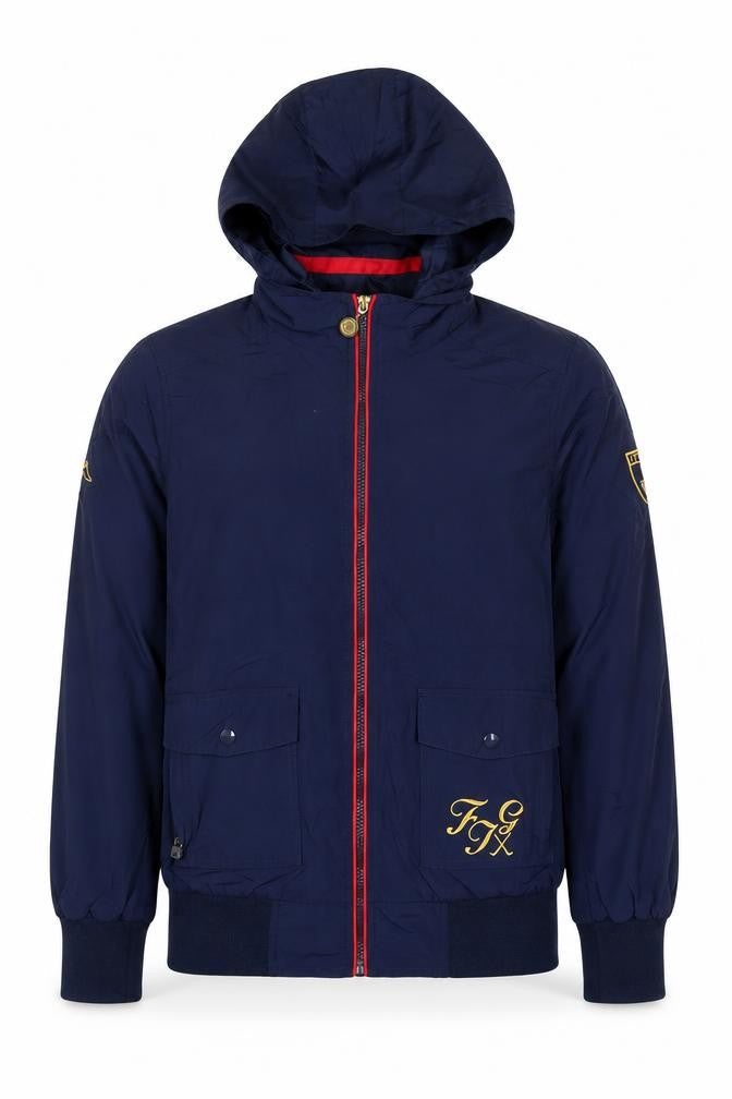 Front view of Kappa Men's Blue Hooded Windbreaker Jacket Small