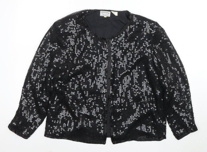 Stenay Women Black Sequin Silk Lined Blazer Size L Party Jacket