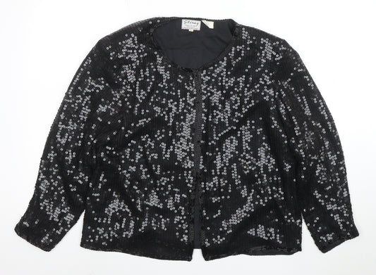 Stenay Women Black Sequin Silk Lined Blazer Size L Party Jacket