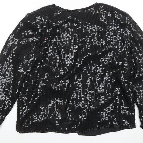 Stenay Women Black Sequin Silk Lined Blazer Size L Party Jacket