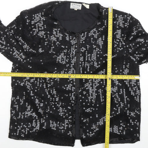 Stenay Women Black Sequin Silk Lined Blazer Size L Party Jacket