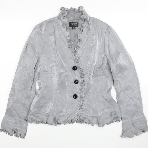 Adrianna Papell Women’s Grey Ruffled Blazer Size 8 Evening Essentials