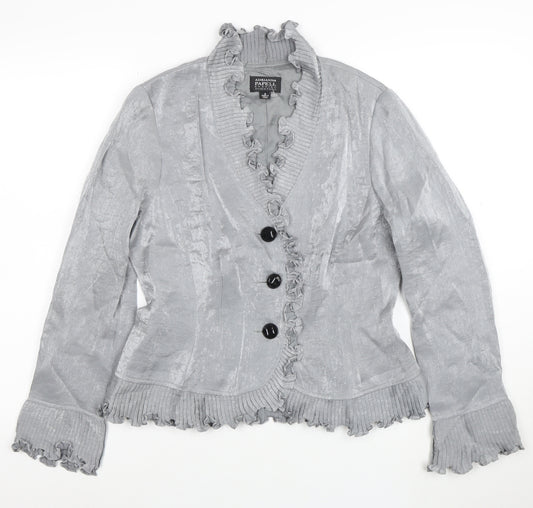 Adrianna Papell Women’s Grey Ruffled Blazer Size 8 Evening Essentials