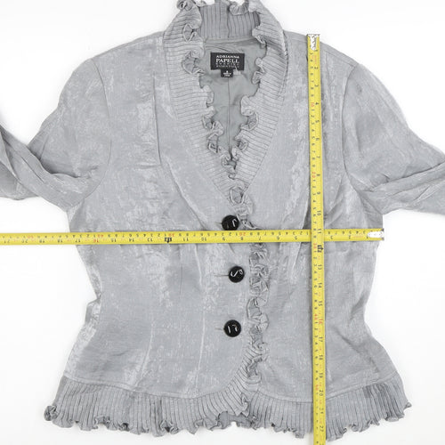 Adrianna Papell Women’s Grey Ruffled Blazer Size 8 Evening Essentials