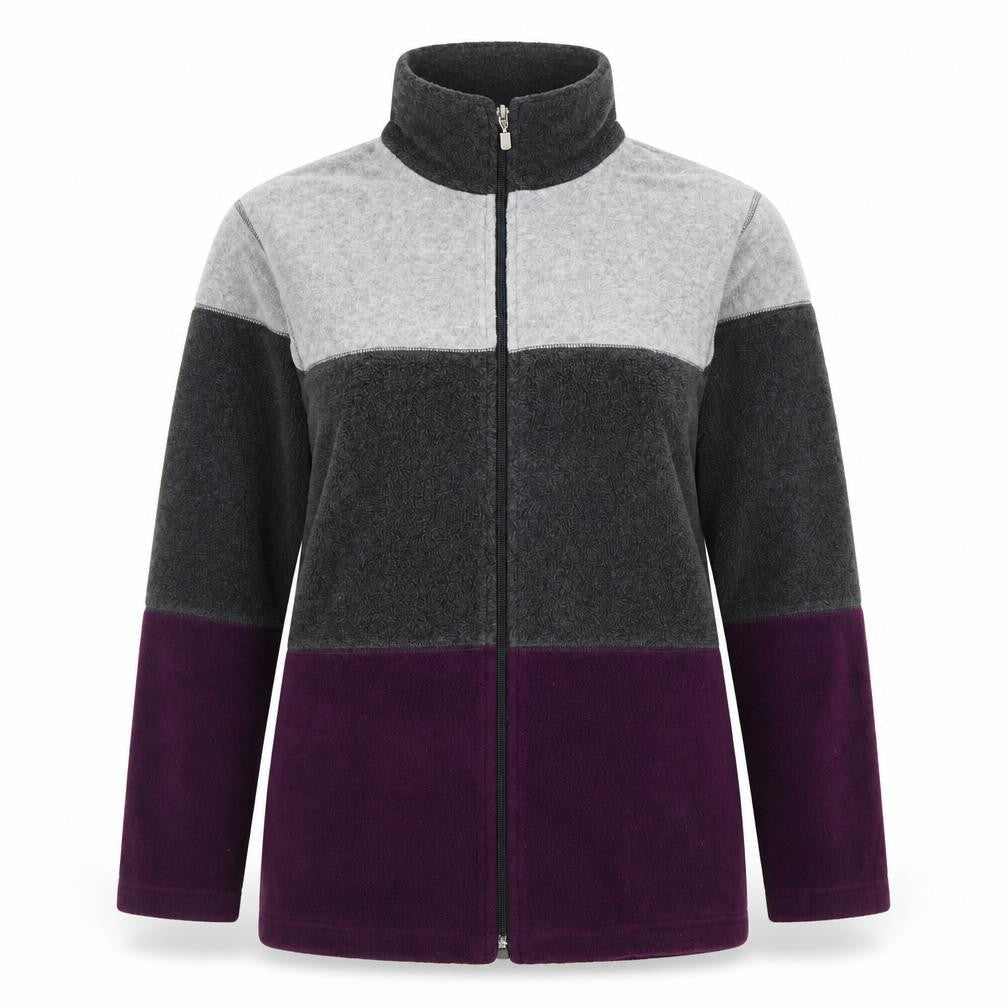 Front view of Fila Women’s Grey Colourblock Fleece Full Zip Jacket, size S