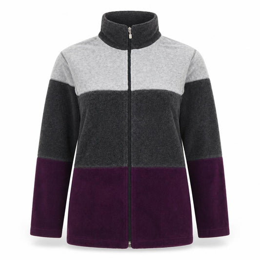 Front view of Fila Women’s Grey Colourblock Fleece Full Zip Jacket, size S