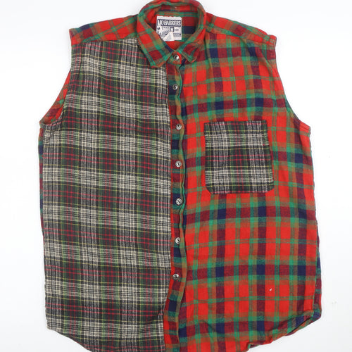 No Barriers Men's Multicoloured Sleeveless Flannel Check Button-Up Shirt L