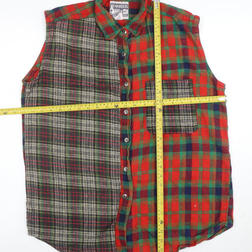 No Barriers Men's Multicoloured Sleeveless Flannel Check Button-Up Shirt L