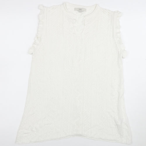 Next Women’s White Sleeveless Knit Ruffle Hem Tunic Blouse Size 16