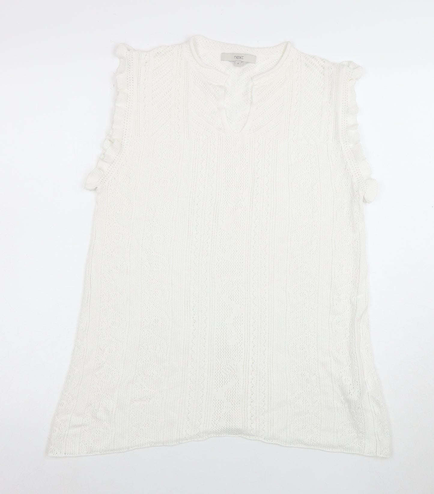 Next Women’s White Sleeveless Knit Ruffle Hem Tunic Blouse Size 16