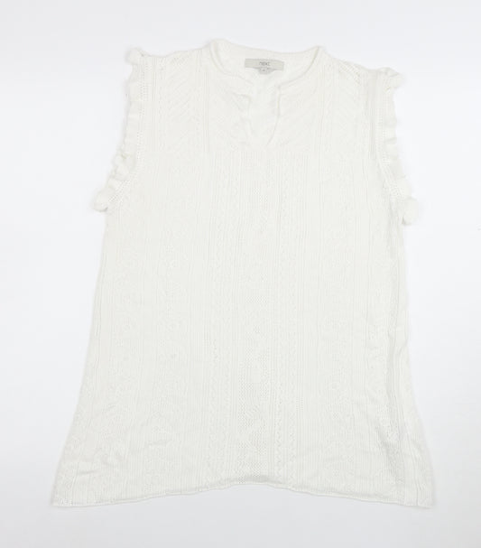 Next Women’s White Sleeveless Knit Ruffle Hem Tunic Blouse Size 16