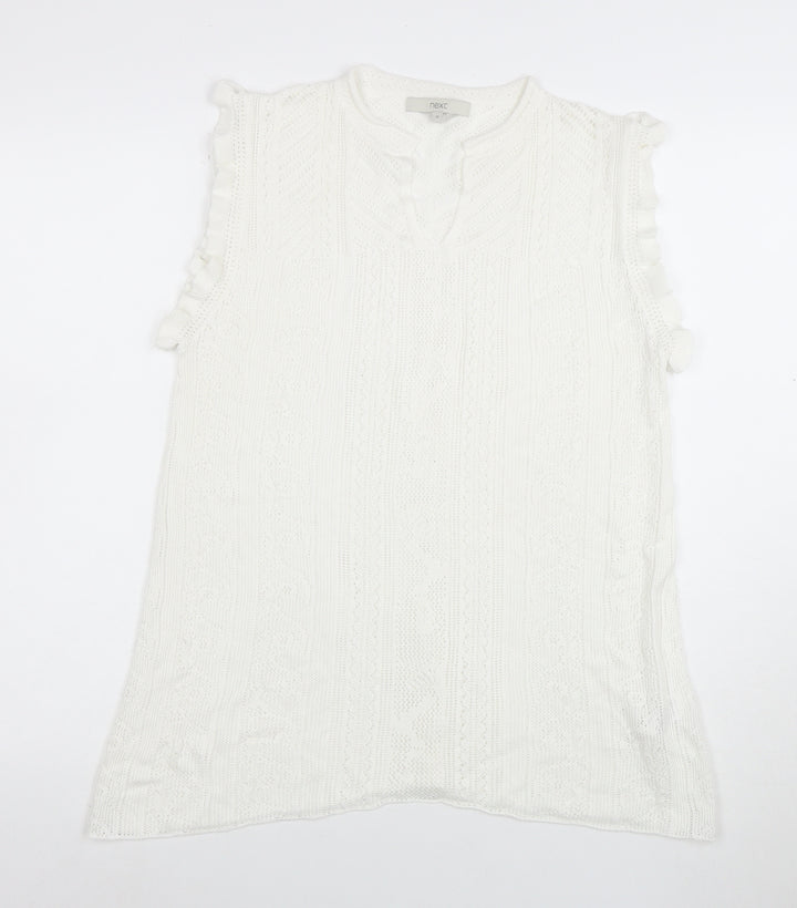 Next Women’s White Sleeveless Knit Ruffle Hem Tunic Blouse Size 16