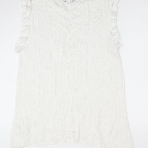 Next Women’s White Sleeveless Knit Ruffle Hem Tunic Blouse Size 16