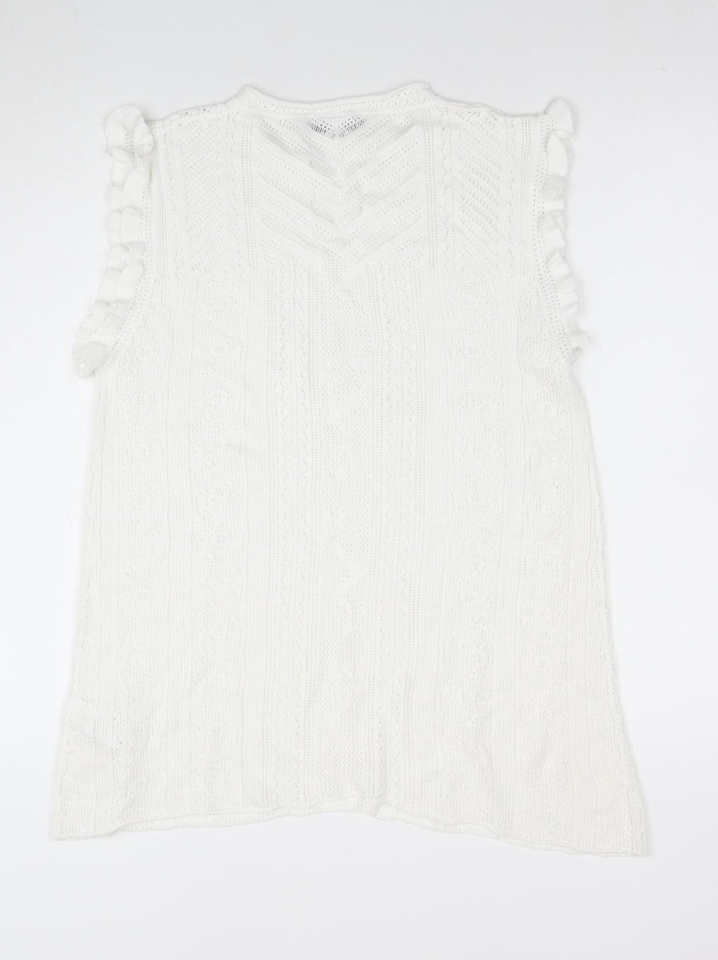 Next Women’s White Sleeveless Knit Ruffle Hem Tunic Blouse Size 16