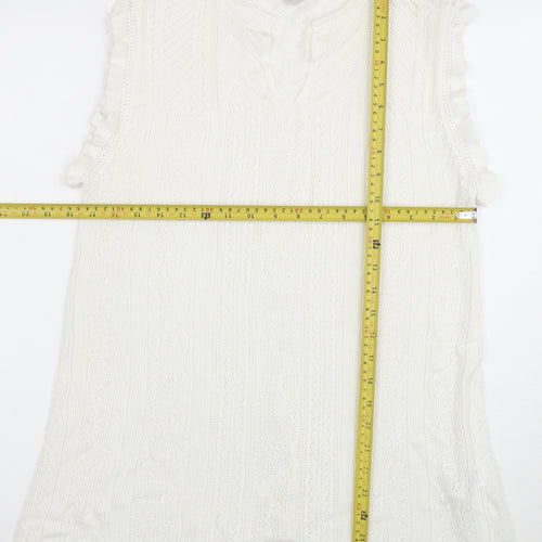 Next Women’s White Sleeveless Knit Ruffle Hem Tunic Blouse Size 16