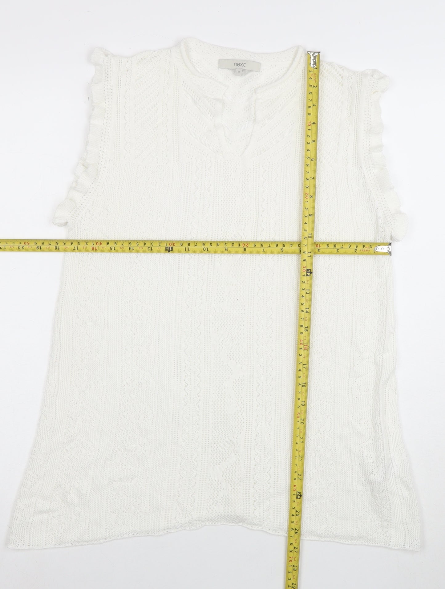 Next Women’s White Sleeveless Knit Ruffle Hem Tunic Blouse Size 16