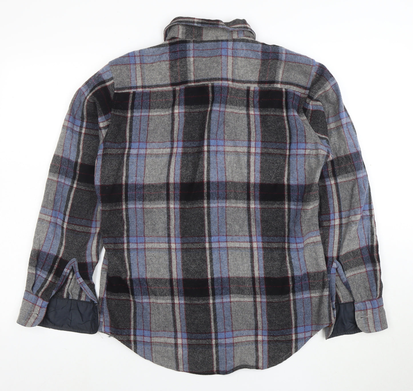 Vintage Campus Men's Grey Plaid Wool Flannel Button-Up Shirt M
