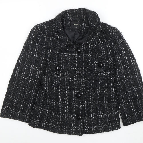 Oasis Women's Black Tweed Button Up Short Jacket Size 10
