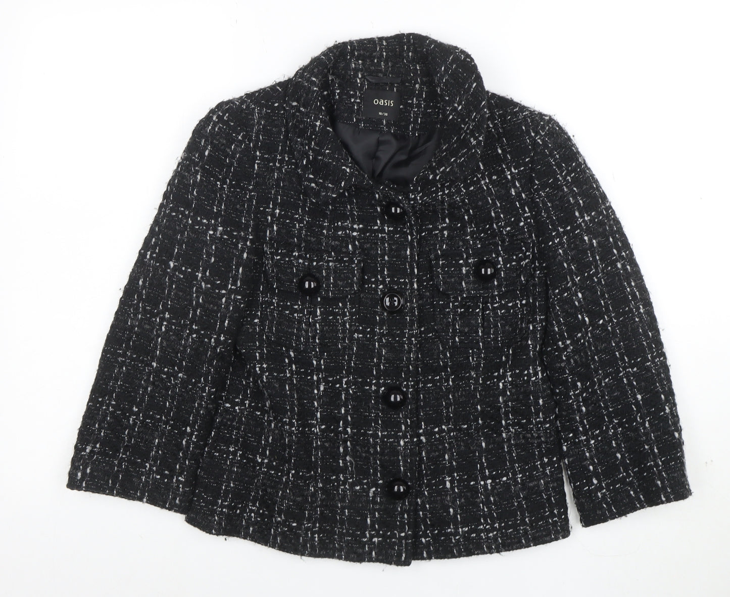 Oasis Women's Black Tweed Button Up Short Jacket Size 10