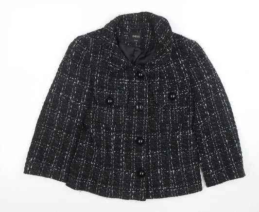 Oasis Women's Black Tweed Button Up Short Jacket Size 10