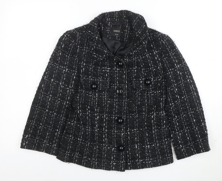 Oasis Women's Black Tweed Button Up Short Jacket Size 10