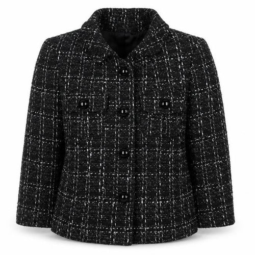 Oasis Women's Black Tweed Button Up Short Jacket Size 10