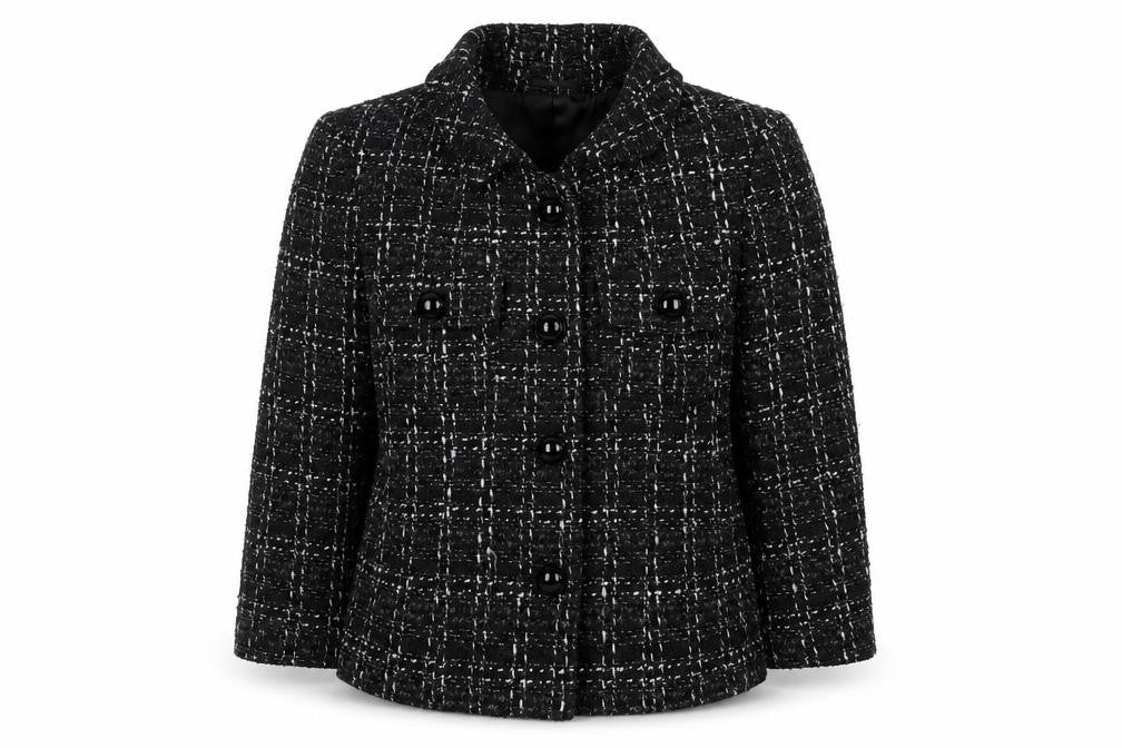Oasis Women's Black Tweed Button Up Short Jacket Size 10