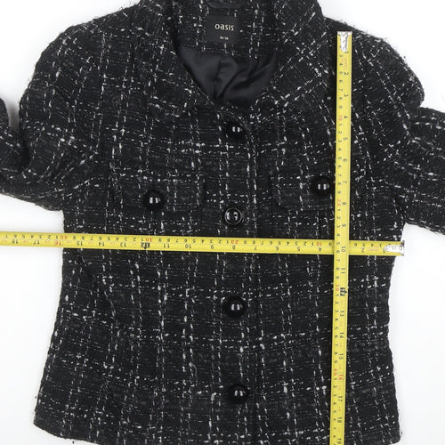 Oasis Women's Black Tweed Button Up Short Jacket Size 10