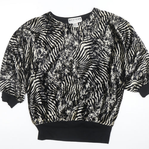 Western Connection Womens Black Animal Print Tunic Blouse S