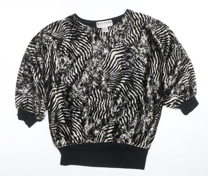 Western Connection Womens Black Animal Print Tunic Blouse S