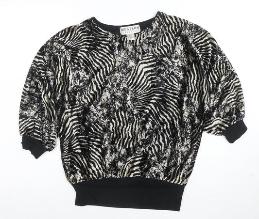 Western Connection Womens Black Animal Print Tunic Blouse S