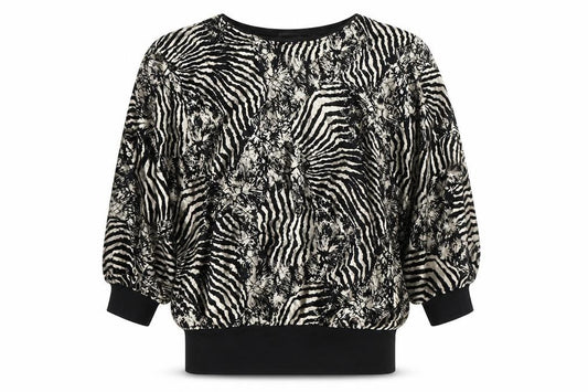 Front view of Western Connection women’s black animal print tunic blouse s