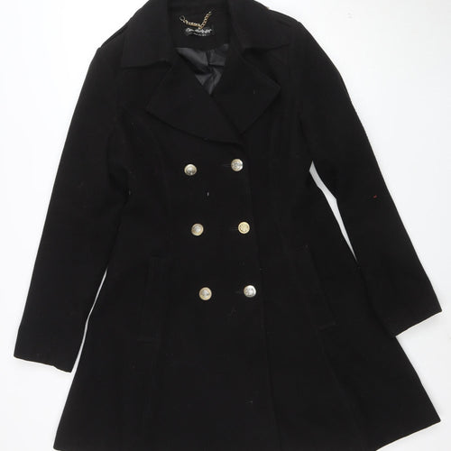 Miss Selfridge Women Black Pea Coat Size 12 Classic Mid-Length