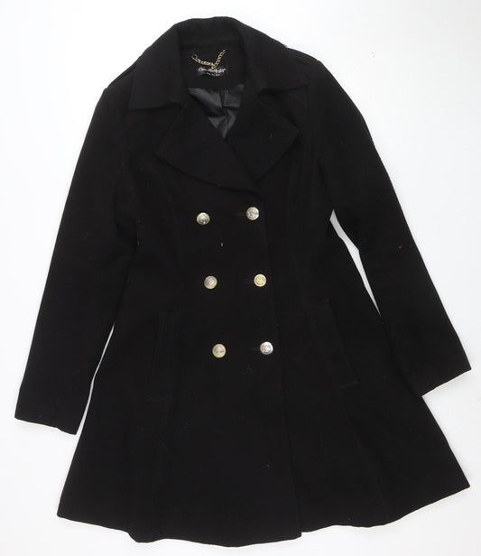 Miss Selfridge Women Black Pea Coat Size 12 Classic Mid-Length