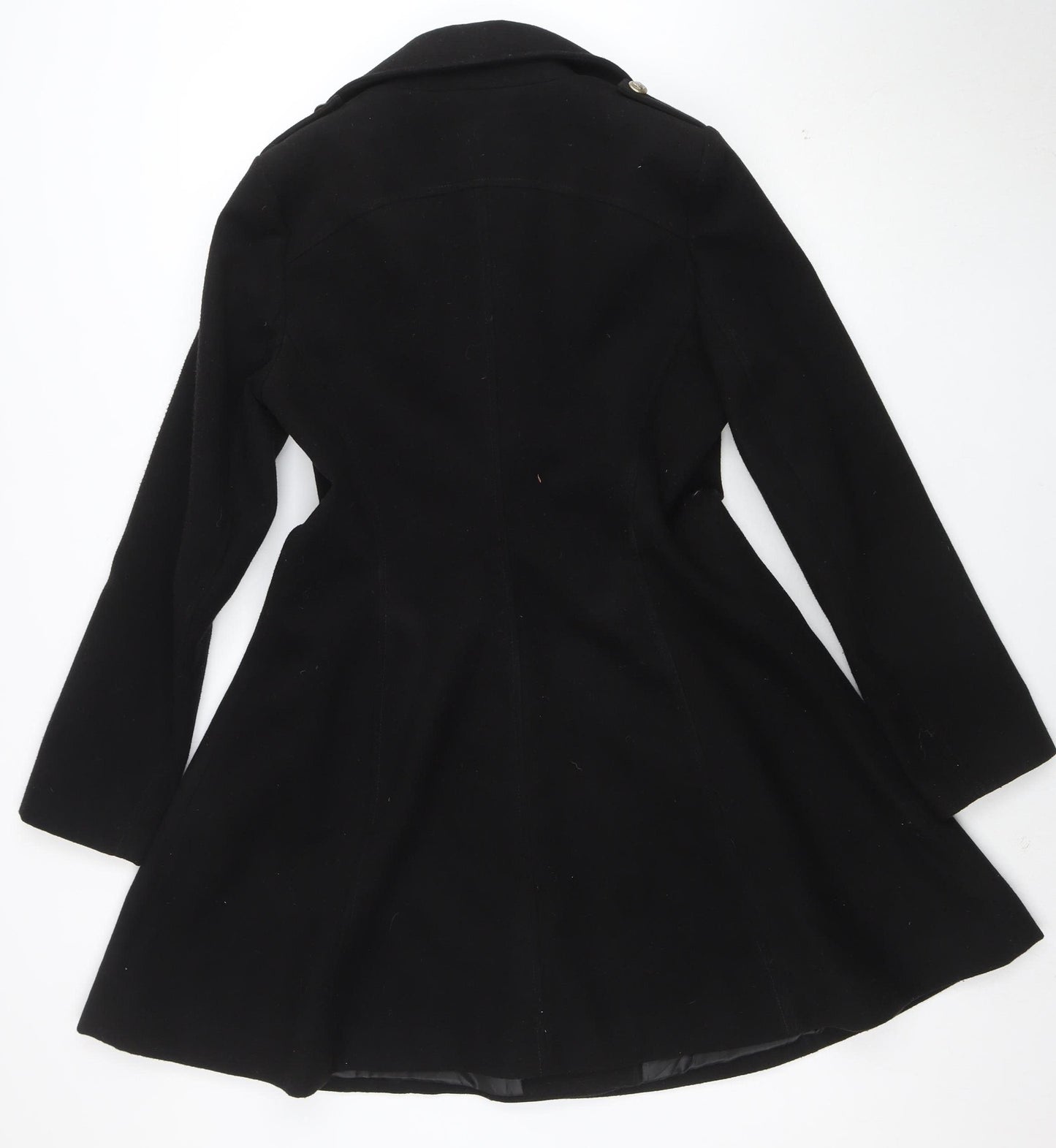 Miss Selfridge Women Black Pea Coat Size 12 Classic Mid-Length