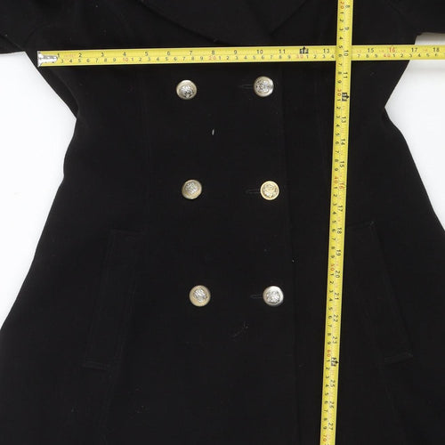 Miss Selfridge Women Black Pea Coat Size 12 Classic Mid-Length